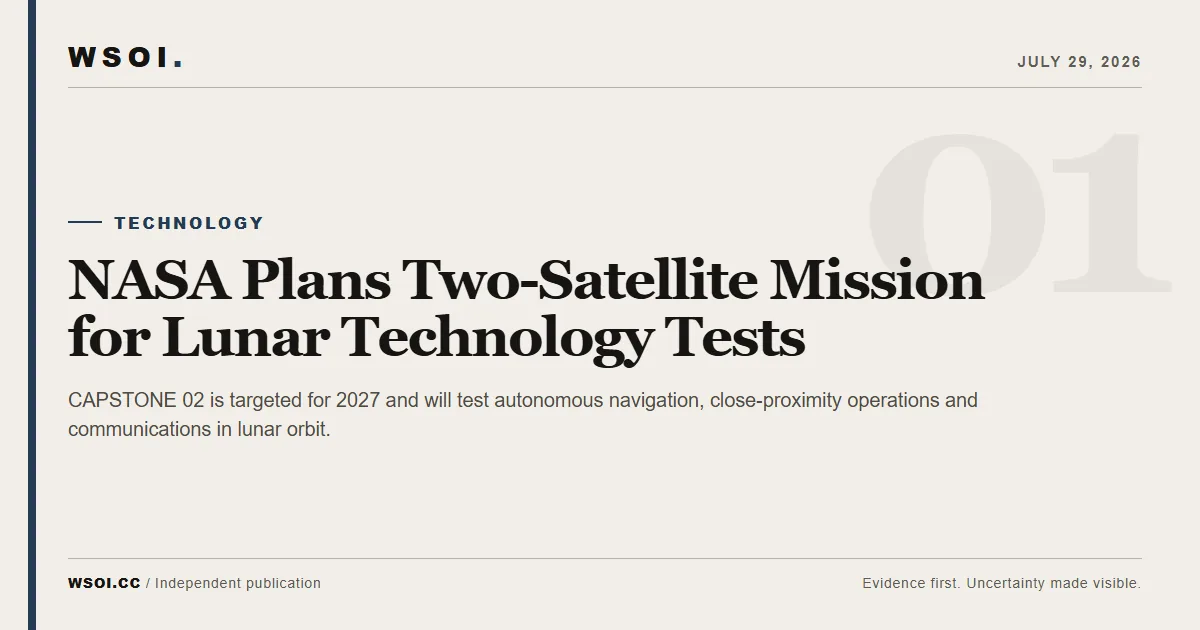 WSOI editorial graphic for NASA’s planned CAPSTONE 02 lunar technology mission